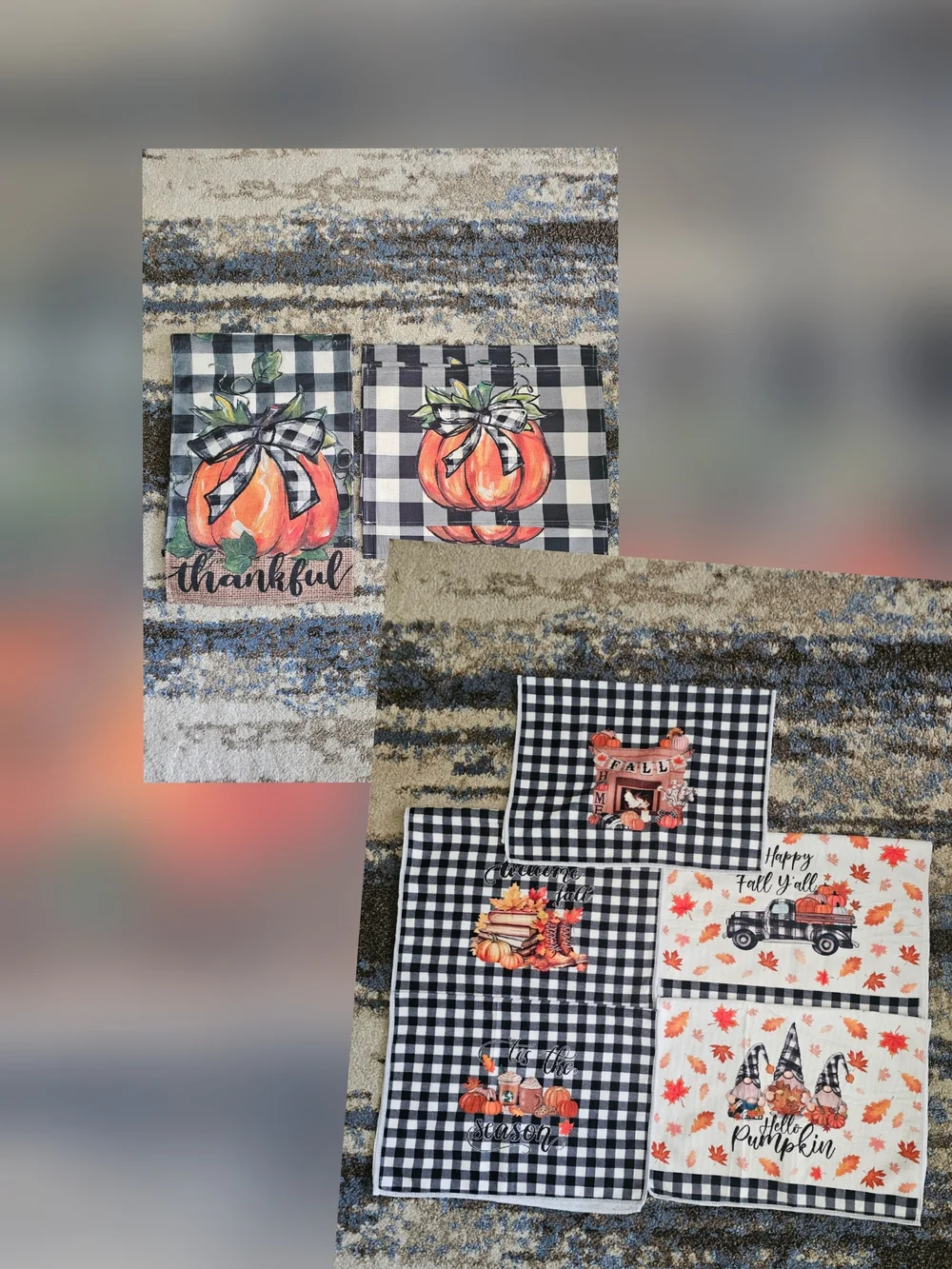 Fall Pumpkin Plaque Set - Black & White Gingham with Orange Pumpkins